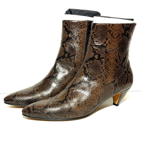 NWOT Vince Meta Cognac Kitten Snake Skin Italian Leather Bootie Pointed Toe 10 - Picture 4 of 14